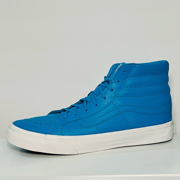 Vans Neon Blue Sk8 Hi Leather Skate Shoes - Picture 2 of 7